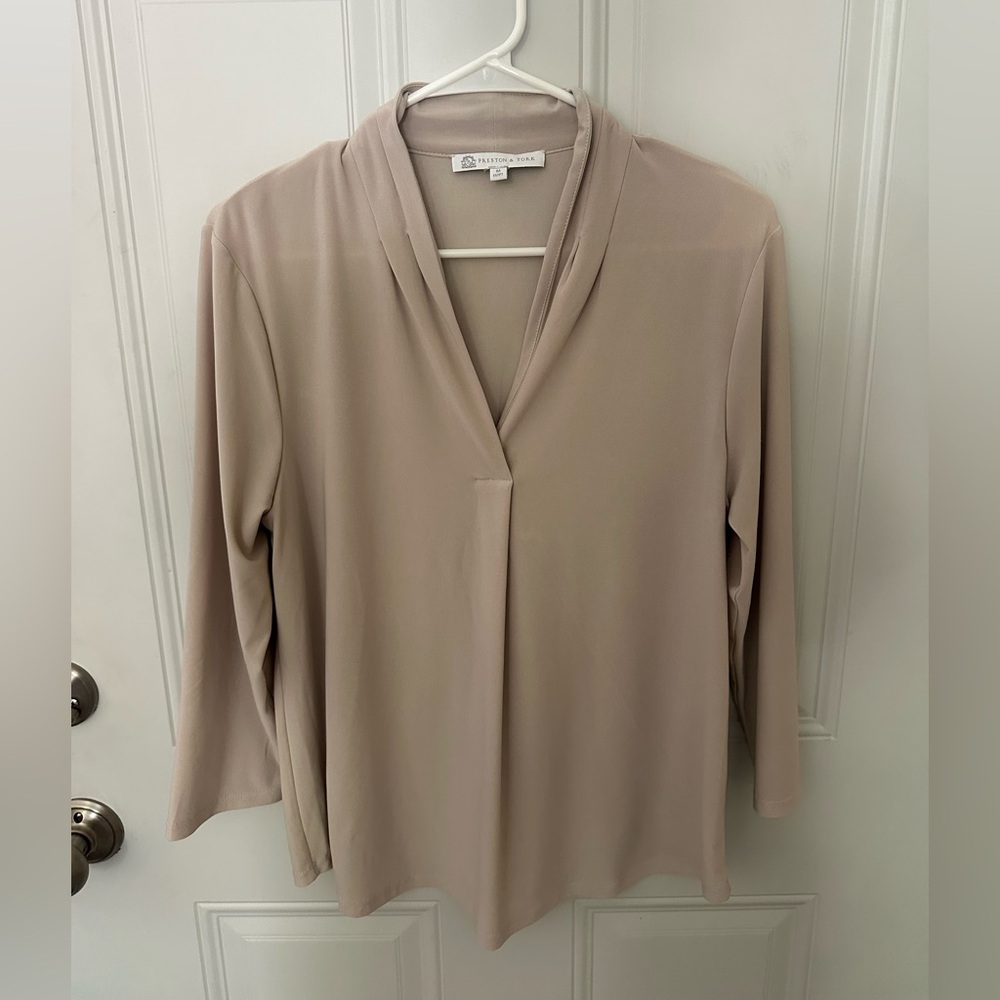 Preston & York Taupe V-Neck Blouse